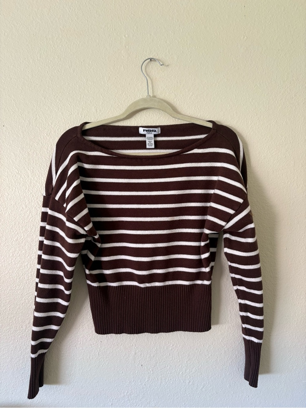 TILLYS RSQ Ribbed Hem Brown & White Striped Women's Sweater